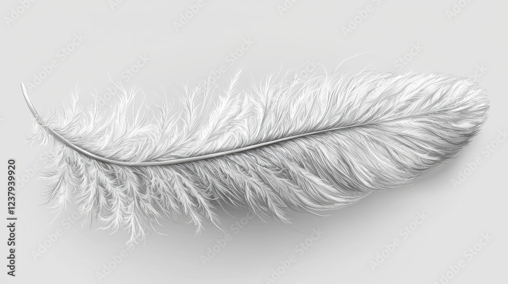 Obraz premium Single white feather, light background, soft texture, design element