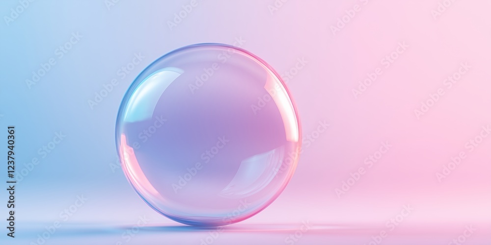 Transparent bubble with soft pink and blue gradient on abstract background. Fragility, purity, and minimalist design Transparent bubble with soft pink and blue gradient on abstract background. Fragility, purity, and minimalist design