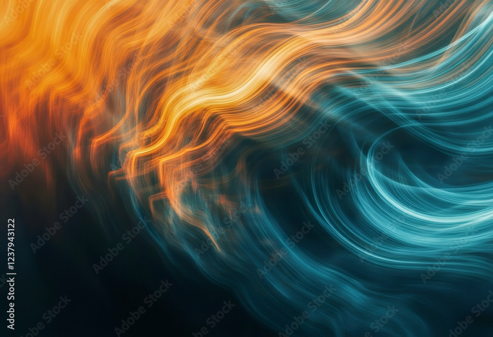 Obraz premium Ai image showcases an abstract design of dynamic, swirling lines in shades of orange and blue, creating a sense of motion and energy, ideal for backgrounds and dynamic artwork.