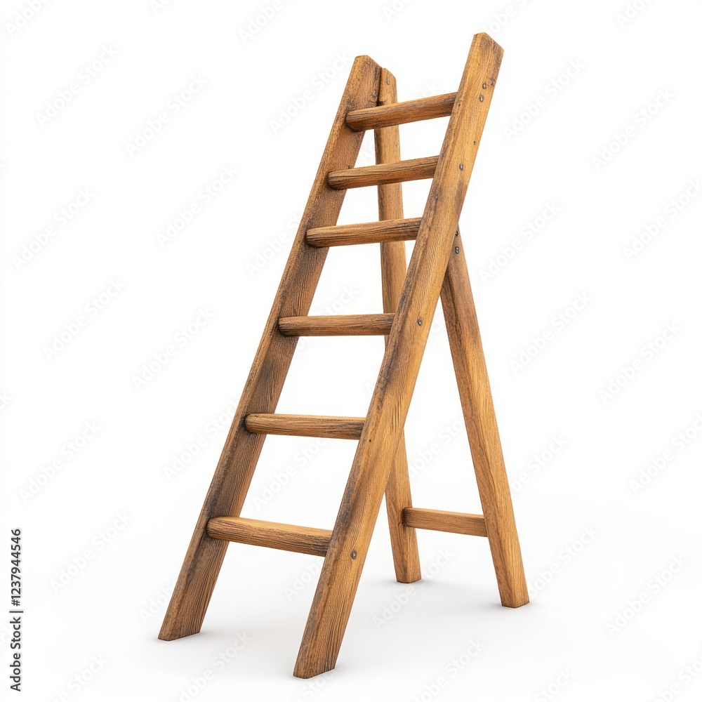 Wooden ladder, A-frame, isolated, white background, home improvement Wooden ladder, A-frame, isolated, white background, home improvement