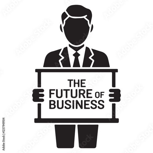 Vector illustration of a businessman holding a presentation board. The businessman is standing in front of a white background. The presentation board has a slide 