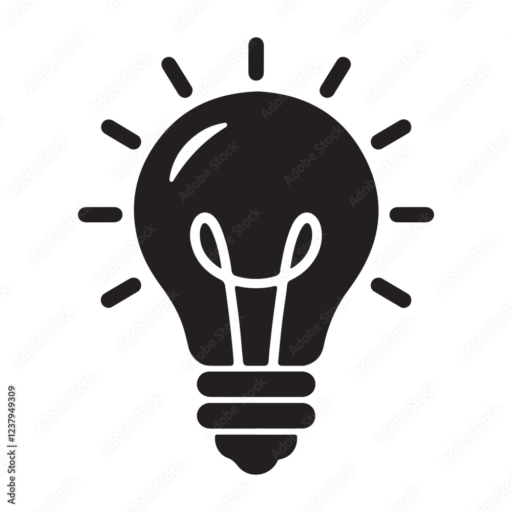 vector illustration of a simple, elegant business icon silhouette of a lightbulb. The lightbulb is glowing brightly. The background is white vector illustration of a simple, elegant business icon silhouette of a lightbulb. The lightbulb is glowing brightly. The background is white