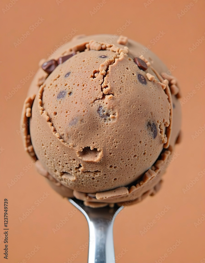 Fototapeta premium A scoop of chocolate ice cream with choco chip topping