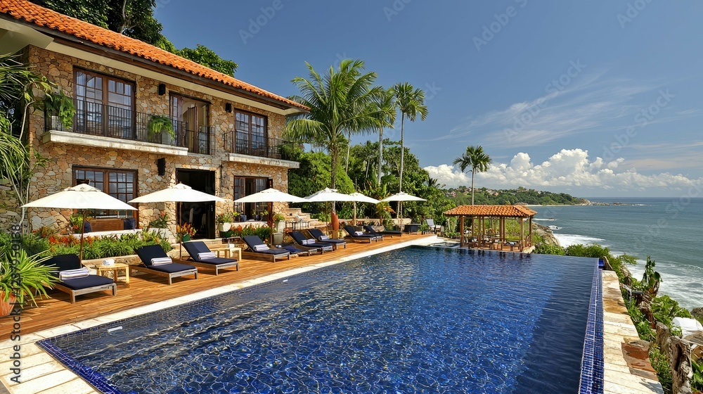 Fototapeta premium Luxury Oceanfront Villa with Infinity Pool and Breathtaking Coastal Views