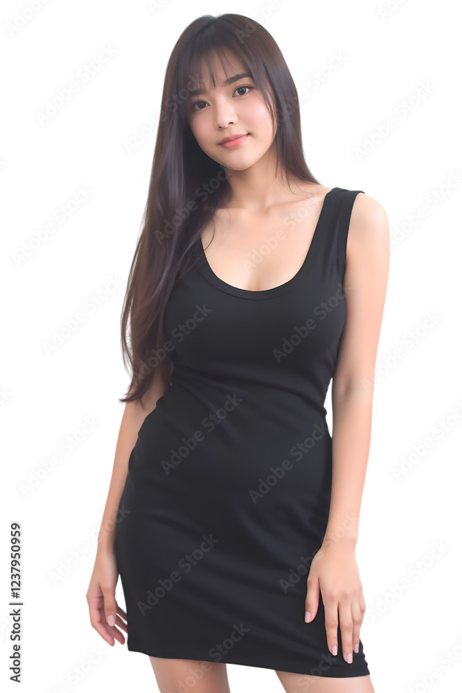 Asian woman wearing a dress on transparent background Asian woman wearing a dress on transparent background
