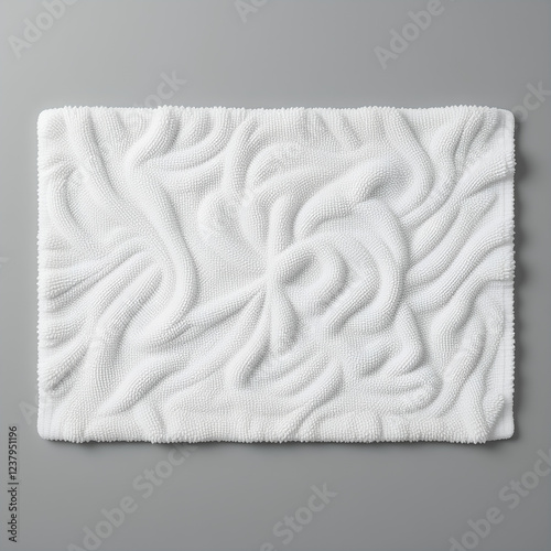 White cotton bath towel mockup – realistic wrinkled fabric texture, flat lay isolated on neutral background photo