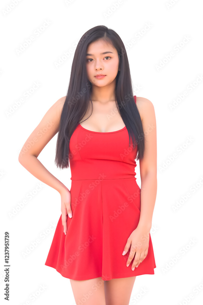Asian woman wearing a dress on transparent background Asian woman wearing a dress on transparent background
