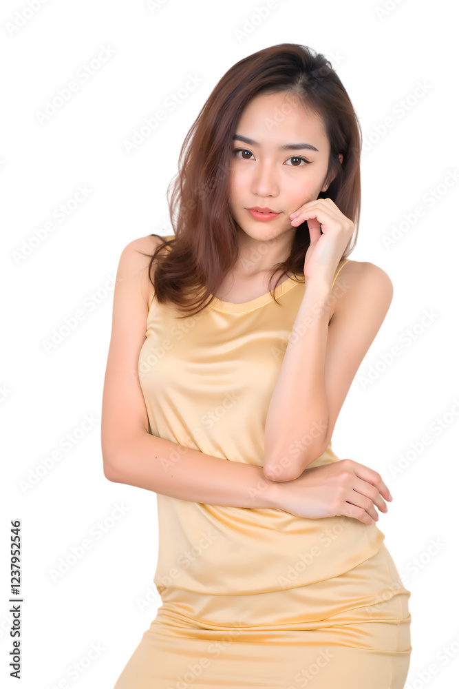 Asian woman wearing a dress on transparent background Asian woman wearing a dress on transparent background