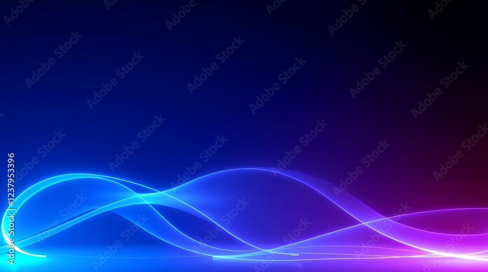 Naklejka premium Abstract Blue and Purple Glowing Waves: Serene Digital Art