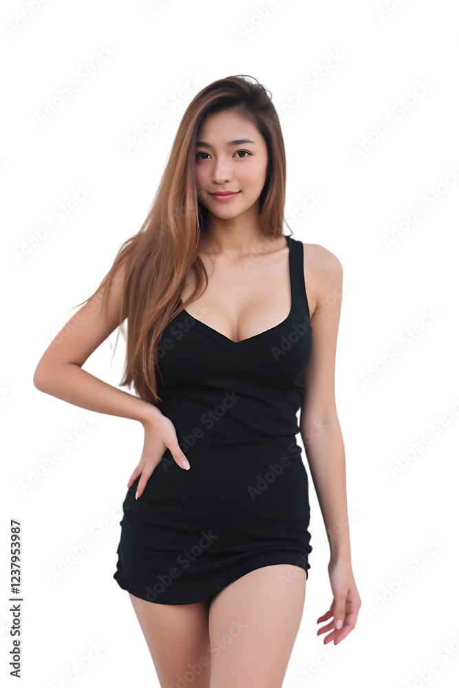 Asian woman wearing a dress on transparent background Asian woman wearing a dress on transparent background
