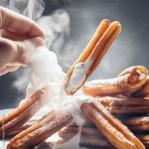 Golden Brown Churros with Creamy White Sauce photo