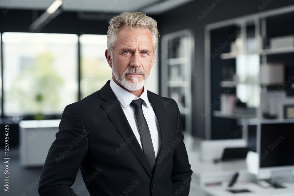 Portrait of a confident senior executive standing in a modern office, exuding authority and professionalism Portrait of a confident senior executive standing in a modern office, exuding authority and professionalism