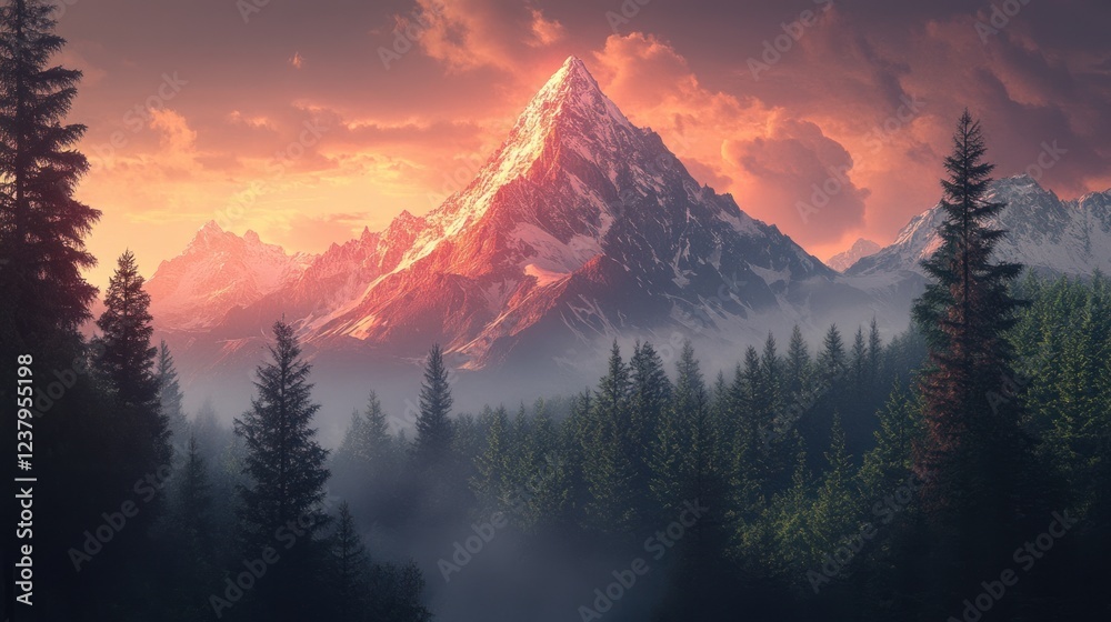 Obraz premium Majestic Sunset over a Mountain Range