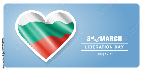 Bulgaria happy liberation day greeting card, banner vector illustration. Bulgarian national holiday 3rd of March design element with 3D flag