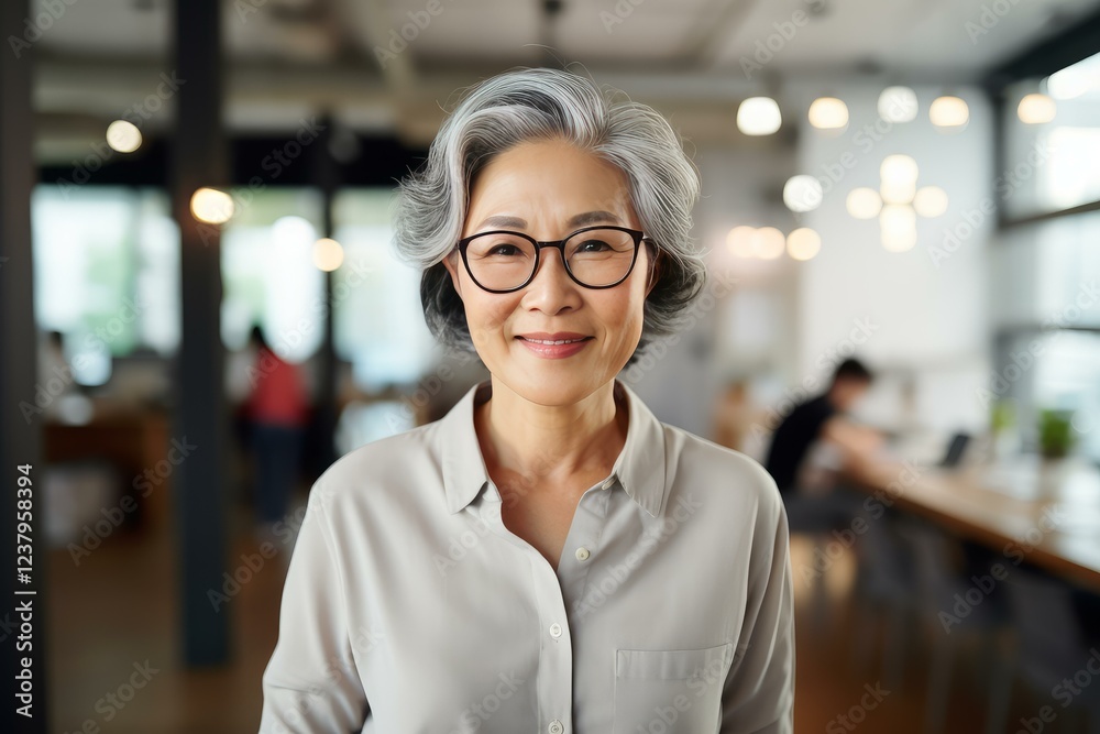 Portrait of successful senior businesswoman smiling in modern office