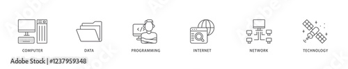 Information technology icon set flow process which consists of internet, technology, network, programming, data, computer icon live stroke and easy to edit .