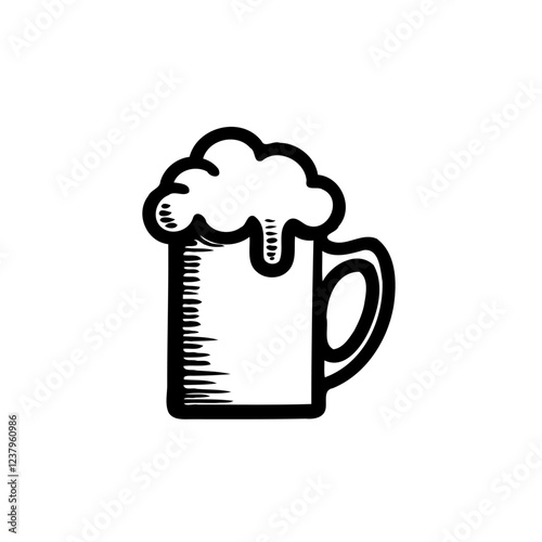 Hand Drawn Mug of Beer With Foam Drip Sketch Style