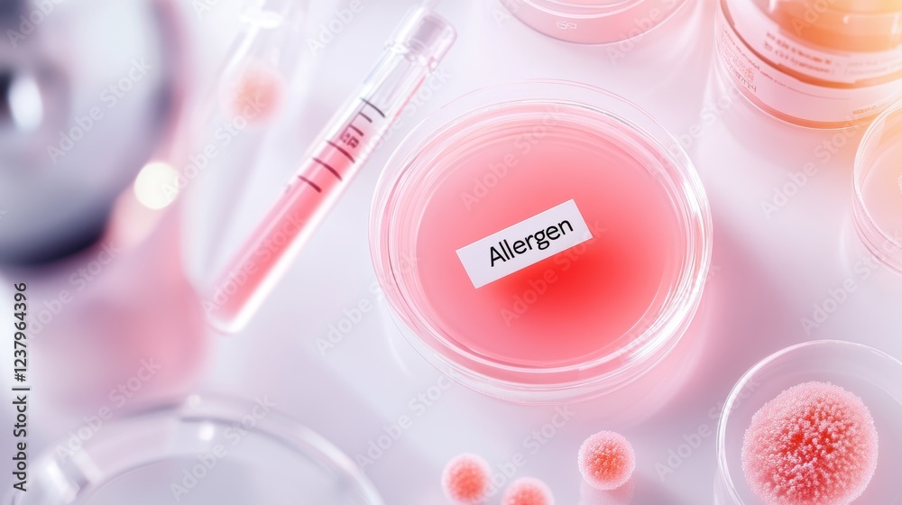 Laboratory petri dish with allergen sample in biomedical research setting Laboratory petri dish with allergen sample in biomedical research setting