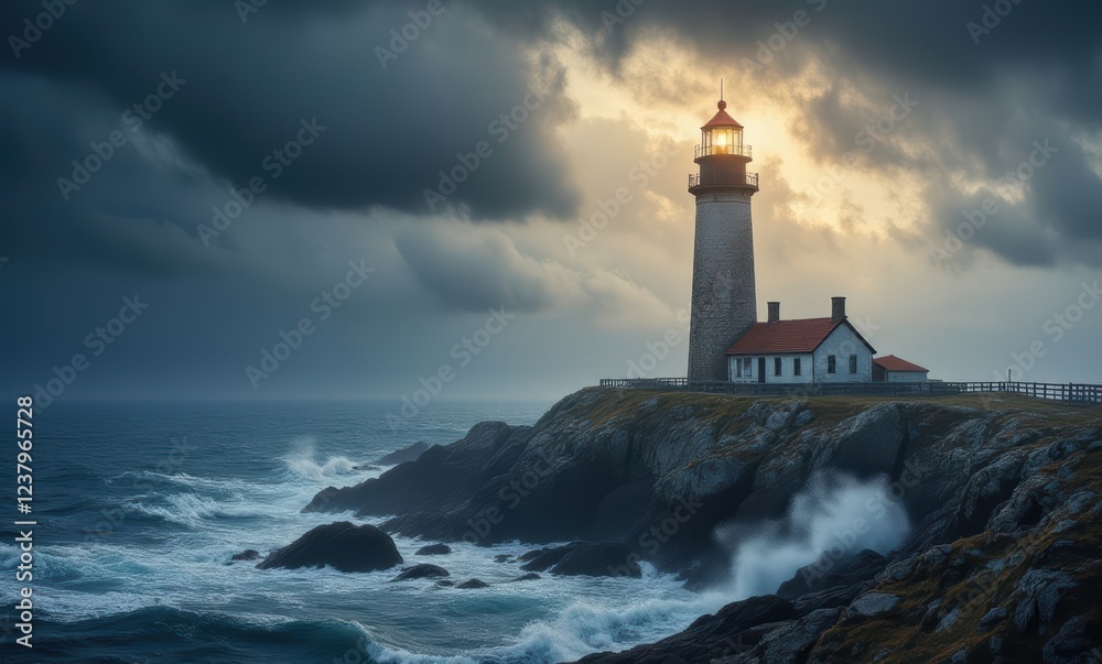 Lighthouse on a stormy coastline Lighthouse on a stormy coastline