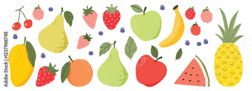 hand drawn fruit set vector
