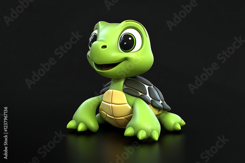 turtle on a black background, turtle on a blank black background, a turtle, turtle, cute turtle, black background, copy space for add text, 3d rendering, 3d, vector, AI generative photo