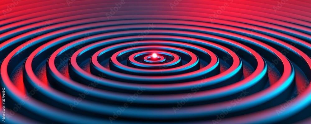 Focus precision motivation concept. Vibrant concentric circles creating a ripple effect in red and blue tones. Focus precision motivation concept. Vibrant concentric circles creating a ripple effect in red and blue tones.