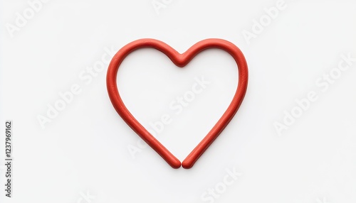 Red heart shape made of flexible material placed on a white background, symbolizing love and affection