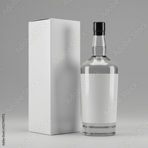 Clear Glass Liquor Bottle with Blank Label and Box