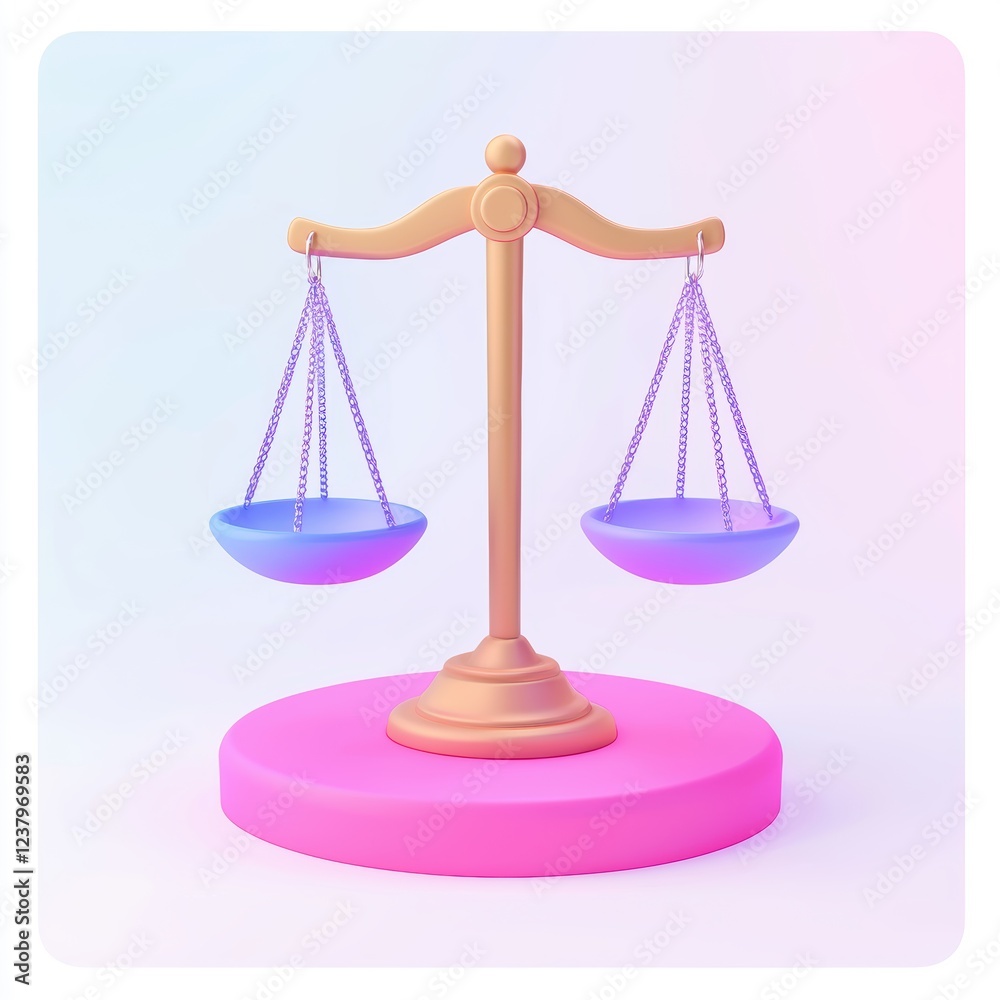 Balanced scale symbolizing fairness and justice, placed on a bright white background Balanced scale symbolizing fairness and justice, placed on a bright white background