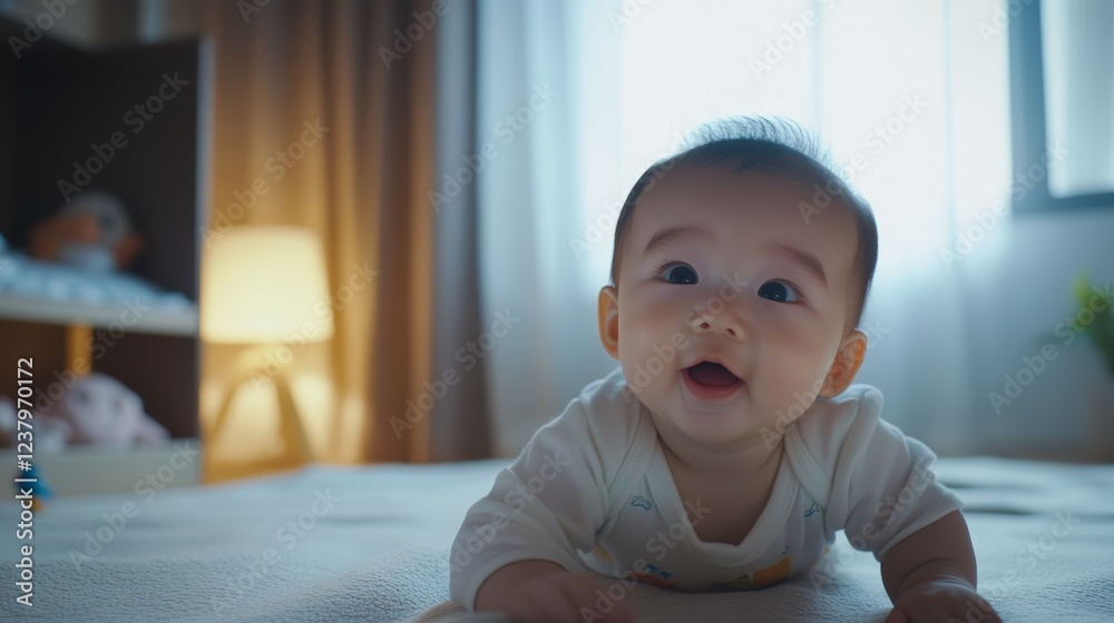 Happy Baby Playing Indoors, perfect for baby product ads or parenting blogs Happy Baby Playing Indoors, perfect for baby product ads or parenting blogs