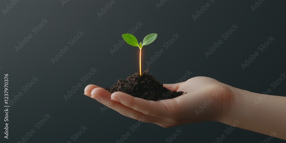 Patience stability growth concept. New plant sprouting from soil in a person's hand. Patience stability growth concept. New plant sprouting from soil in a person's hand.