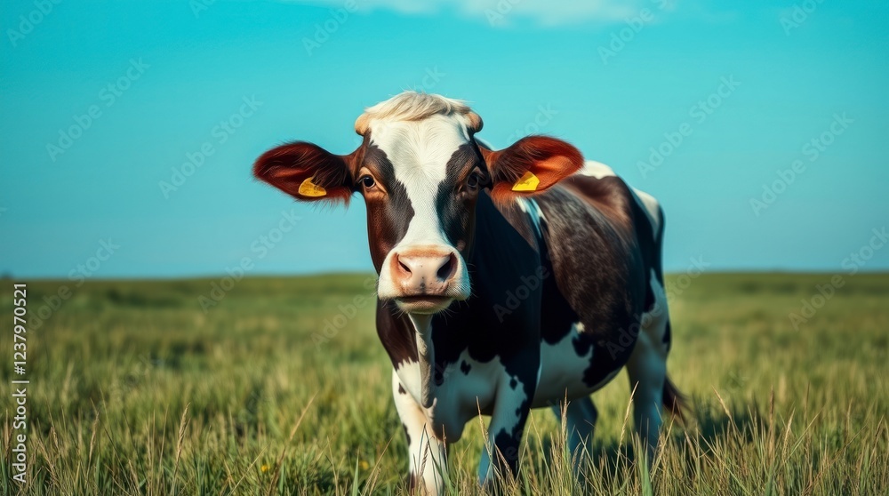 Serene Cow in a Sunny Pasture: A Pastoral Image Serene Cow in a Sunny Pasture: A Pastoral Image