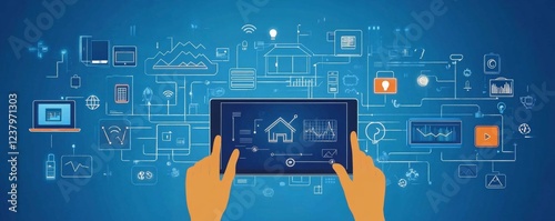 Person Monitoring Smart House On Digital Tablet, 