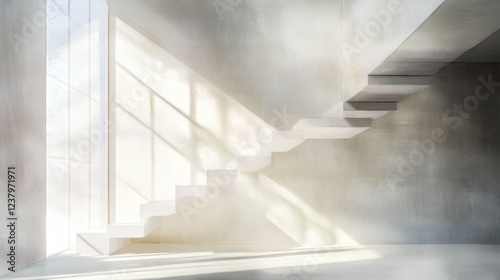 Minimalist Modern Staircase with Sunlight Streaming Through Window