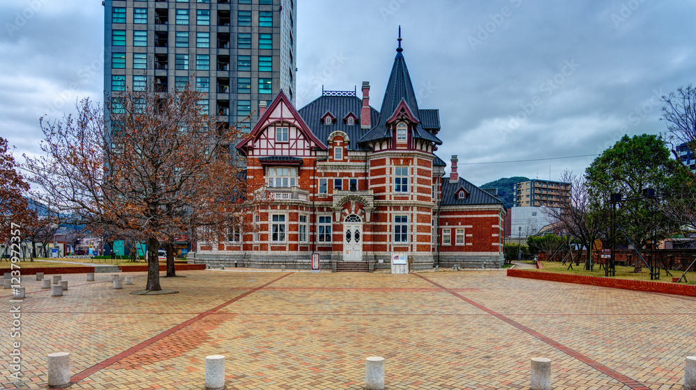 Facade of the the Dalian Friendship Memorial Building in Moji, Fukuoka, Japan