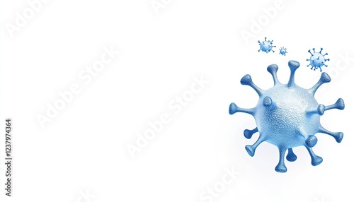 Blue virus illustration representing microscopic pathogens with smaller particles in the background