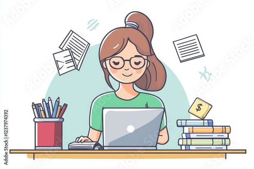Accounting Bookkeeper Clerk Woman. Bank Advisor, 