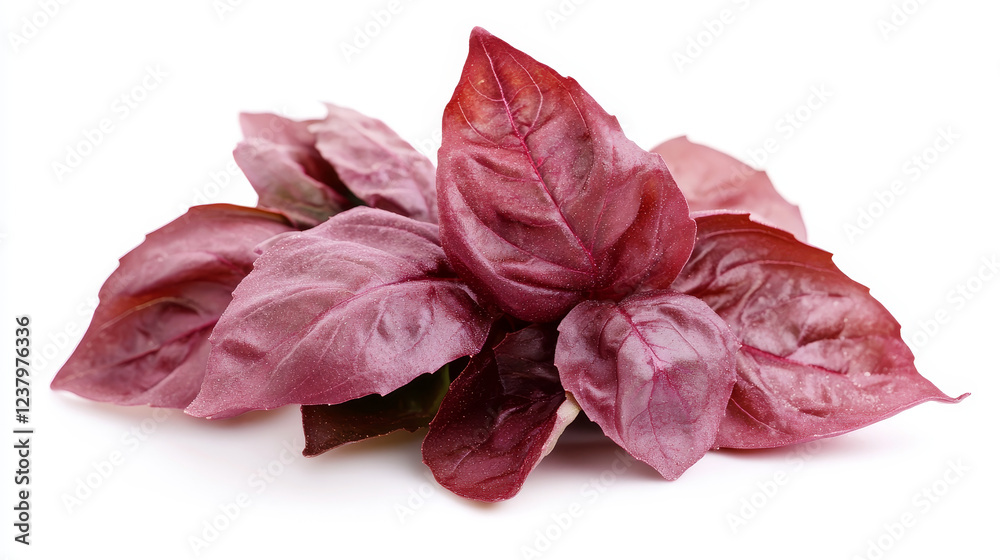 Red rubin basil leaves isolated sketch. Vector dark opal basil, culinary herb. Aromatic condiment, cultivar of Ocimum basilicum sweet basil. Plant with reddish-purple leaves, vegetarian food Red rubin basil leaves isolated sketch. Vector dark opal basil, culinary herb. Aromatic condiment, cultivar of Ocimum basilicum sweet basil. Plant with reddish-purple leaves, vegetarian food