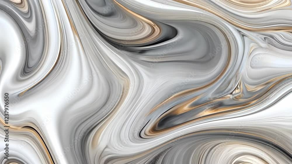 Swirling patterns of gray and gold create an elegant abstract design for modern decor
