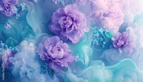 Wallpaper Mural Aqua and Purple Floral Blends in Fluid Abstract Background Design Torontodigital.ca