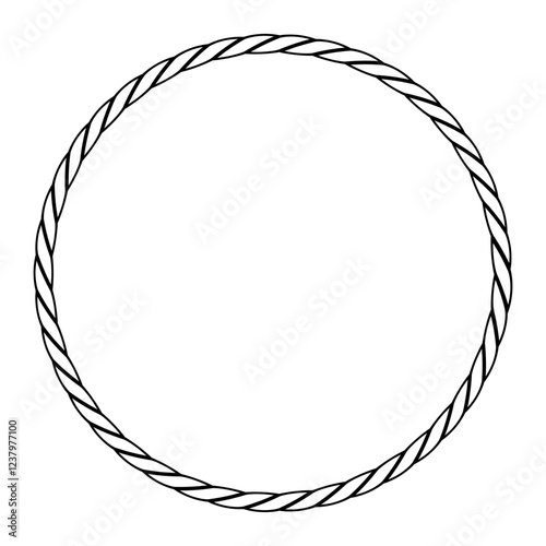 Line drawing circular frame made from thick, braided rope