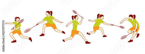 Sequence of a Female Badminton Player in Action, Demonstrating Various Strokes and Poses in a Motion Study