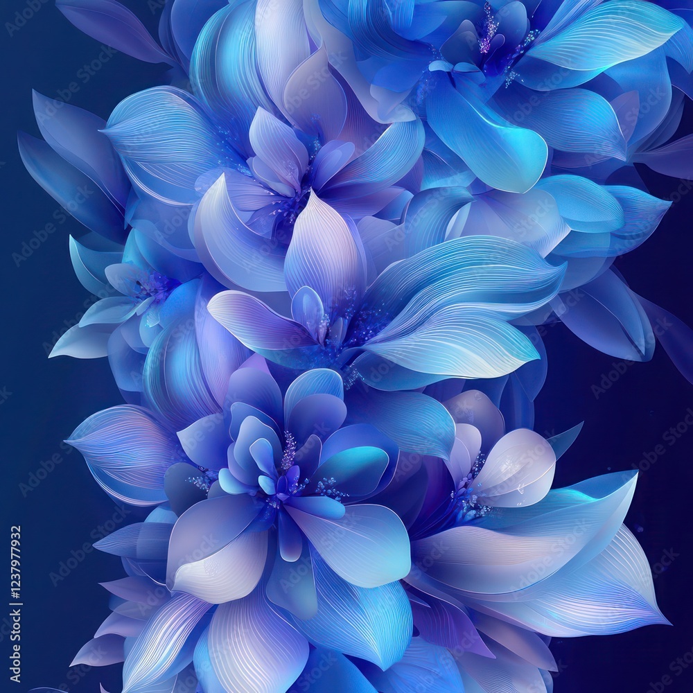 Bright Blue and Lavender Floral Abstract Shapes in Dynamic Design Bright Blue and Lavender Floral Abstract Shapes in Dynamic Design