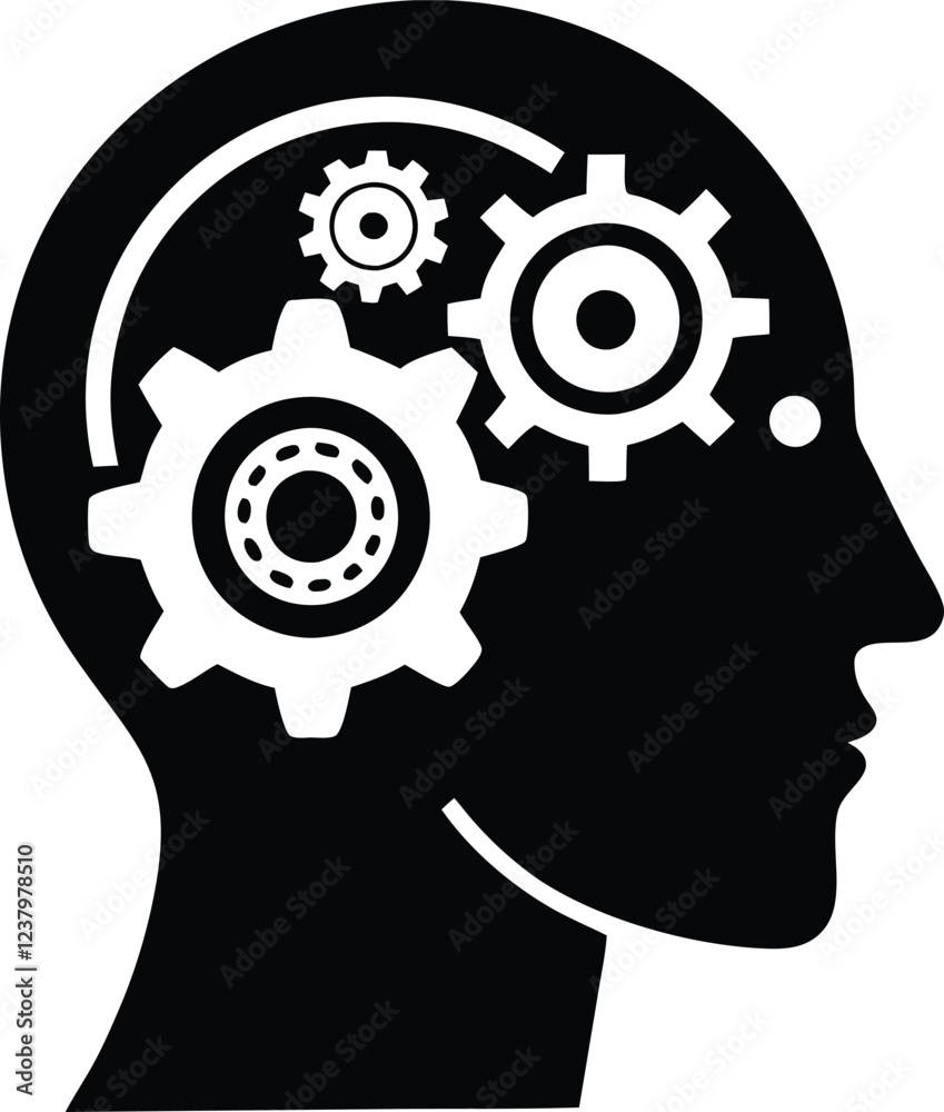 Human head gears tech logo silhouette simple flat vector Human head gears tech logo silhouette simple flat vector