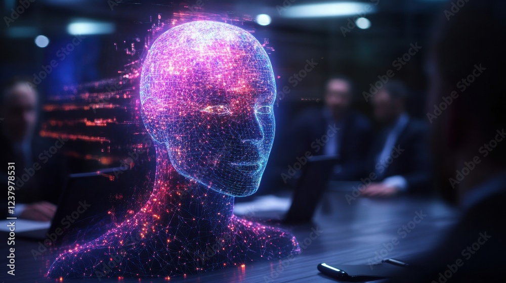 Fototapeta premium Digital AI Agent Visualized as a Dynamic Hologram