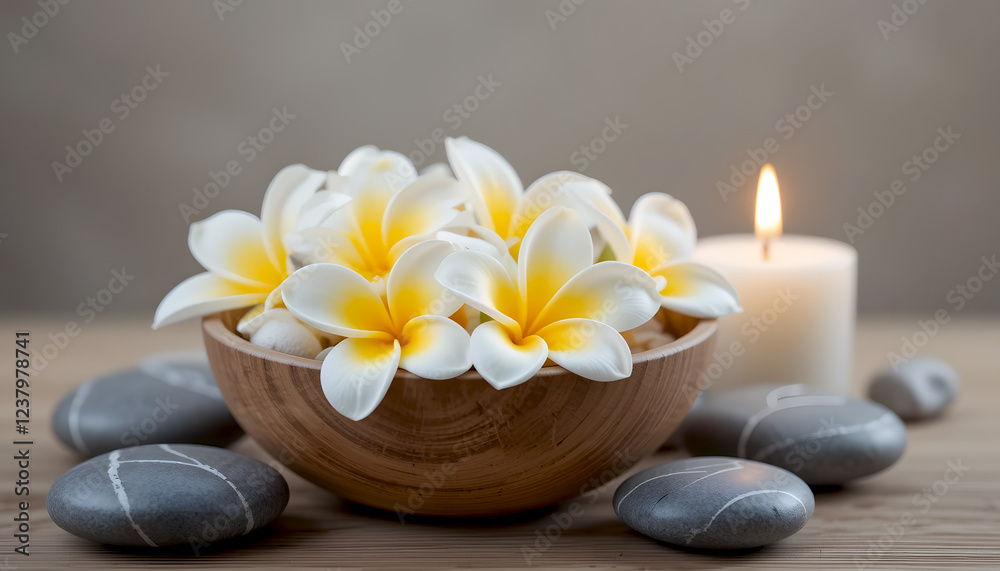 Calming Spa Elements with Plumeria Flowers, Smooth Stones, and Candle for Tranquility FREE Download HD Image Calming Spa Elements with Plumeria Flowers, Smooth Stones, and Candle for Tranquility FREE Download HD Image
