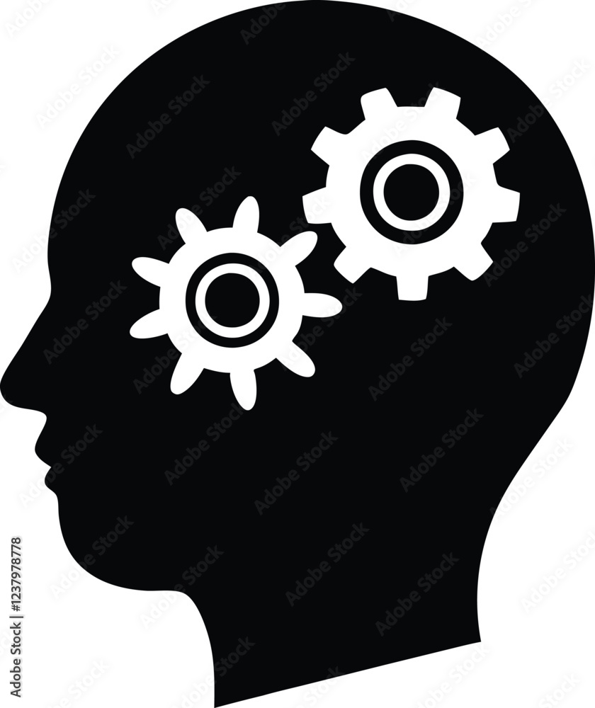Human head gears tech logo silhouette simple flat vector Human head gears tech logo silhouette simple flat vector
