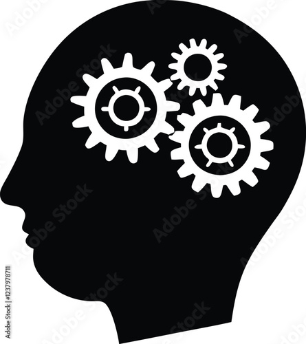 Human head gears tech logo  silhouette  simple flat vector