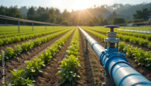 Modern Irrigation System on Crop Field with Clear Sky for Agriculture - FREE Download HD Image photo