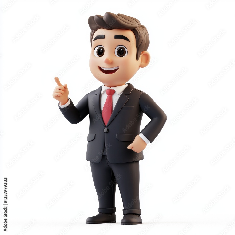 Businessman in a formal suit giving a presentation, isolated on a clean white background Businessman in a formal suit giving a presentation, isolated on a clean white background